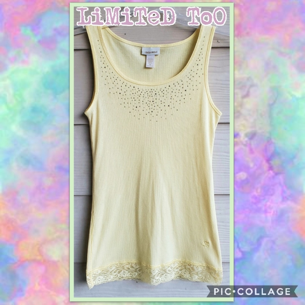 Banana Cream Rhinestone Studded Lace-Trim Tank
